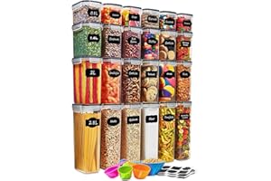 Hibisaws Duża pojemność 42 l, zestaw 24 pojemników do przechowywania, organizer kuchenny, nie zawiera BPA, plastik, z pokrywką, pojemniki do przechowywania żywności