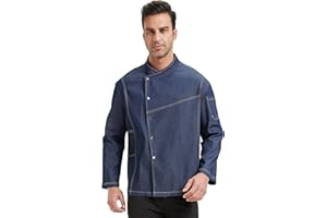 Nanxson Chaqueta de Chef Chaqueta de Chef Denim de Bolsillo para Hombre de Manga Larga Uniforme de Chef para Cocina de Restaurante