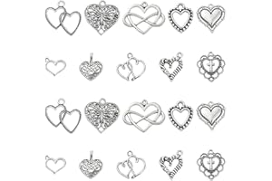 Ornazy 100 pcs 10 Styles Tibetan Style Love Heart Charms Antique Silver Heart Charms Vintage Heart Shape Charms for Jewellery Making Bracelets Necklace