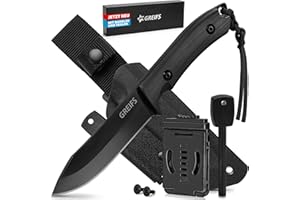 GREIFS® Outdoor-Messer aus D2 Stahl mit Kydex Holster und Feuerstahl, edles Survival Messer für die Bushcraft Ausrüstung, Jagdmesser, Schnitzmesser, Fahrtenmesser (Milan/Schwarz)