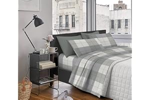 Il Gruppone Passione Casa Completo Letto In Cotone Di Flanella Lenzuola Matrimoniali,Parure, Flanella Calda e Morbida,Anti Pilling Felpato Flanellato - Stv-QuadriGrigi - Matrimoniale