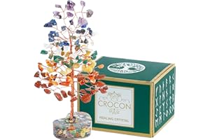 CROCON Árbol de Cristal de cocodrilo, Regalo de Buena Suerte para cumpleaños para Mujeres, mamás, Base del corazón, Piedras curativas de 7 Chakras y Cristales, árbol de la Vida para decoración de Feng Shui,