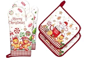 ‎ARQUIEL Arquiel Ofenhandschuh und Topflappen Lebkuchen 4er Set, 100% Baumwolle Kochhandschuhe, Hitzebeständiger Küchenhandschuh zum Kochen, Weihnachten Küche Dekor Geschenke für Frauen