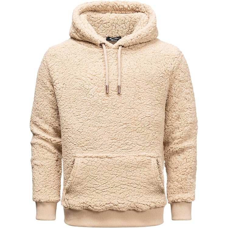Behype. Herren Teddy-Fell Hoodie – Weicher Kapuzenpullover Mit Brusttasche