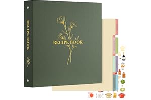 Lanpn Grand Classeur de Recettes Rigide 3 Anneaux, Classeur Souple avec 8 Intercalaires et 2 Autocollants, Cahier Carnet Recette Cuisine à Remplir, Livre Recette, Vert 30 x 31 cm, Anglaise