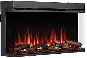 CROWNFLAME RICHEN camino elettrico Athena 36"| Caminetto a incasso effetto fiamma 3D | Riscaldamento elettrico 1500W, LED, comando via app, crepitio | Focolare a inserto con telecomando, timer, termostato | Nero
