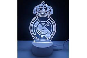 famvacor Lámpara madrid mesita de noche futbol ilusión óptica 3d lámpara de escritorio mesa 16 colores mando a distancia regalo niños familia amigos (Madrid)