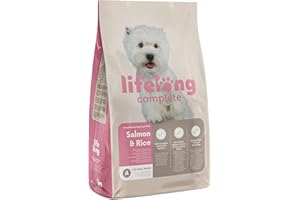 Amazon-Marke: Lifelong - Hundefutter für ausgewachsene Hunde (Adult) kleiner Rassen, Fein zubereitetes Trockenfutter mit Lachs und Reis, 3 kg (1er-Pack)