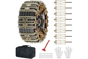 MOONCOOL Schneeketten Universal PKW, Winterketten 8 Stück(1 Satz) Leichte Montage für 215-285mm Auto Reifenbreite Anfahrhilfe Grid Design mit Handschuhe Haken Tragetasche Querseil für PKW, SUV, LKW
