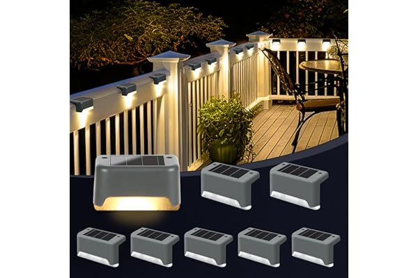GIGALUMI Luces Solares para Exteriores Pack de 8, Luces para Escaleras, Impermeables, Iluminación LED para Escaleras Exteriores, Escalones, Vallas, Patios, Terrazas, Gris, Blanco Cálido