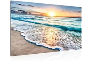 Runa Art Cuadro Moderno Puesta De Sol Playa - 100% Made In Germany - Mar Beige Azul Sala 023714a