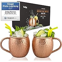 Gadgy ® Moscow Mule Becher Set 2 Stuck | Original 100% Kupferbecher Handgemacht Geschweißtes Ohr | 475 ml. | Cocktail…