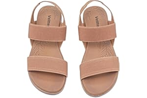 Veittes Women's Flat Slide Sandals - Casual Cross Strappy Elastic Strap Spring Summer Shoes.