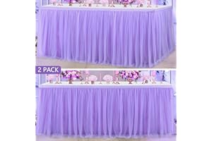 SUPPROMO 2 Pack 6ft Purple Table Skirt for Baby Shower Girl Lavender Tutu Table Skirts for Rectangle Tables or Round Tables Tulle Table Cloth for Parties Mermaid Butterfly Elephant Birthday Wedding Decorations