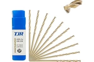 TJR® HSS-E M35 - Punta elicoidale per trapano, autocentrante, DIN 338, tipo N, 135°, 10 pezzi, Ø 1 mm