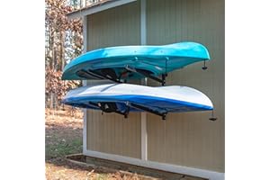 StoreYourBoard G-Kayak Wall Storage Rack, Outdoor Kayak Rack for 2 Boats, Heavy Duty Kayak Wall Mount Holds 200 lbs, Adjustable Wall Mount Kayak Hanger for Shed, Dock, Fence, or Under Deck Storage.
