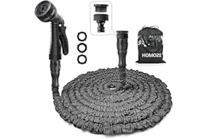 HOMOZE 100ft Garden Hose Pipe Expandable Garden Hose with 3/4", 1/2" Fittings, Anti-Leakage - Flexible Expanding Hose with 7 Function Spray Nozzle (100FT, Black)