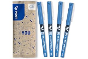 PILOT - Caja de 4 V5 - Bolígrafos roller con tinta líquida - Punta de aguja Fina para Escritura Suave y Precisa - Secado rápido, antimanchas - Azul - Punta Fina (0,5mm)
