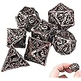 DND Dice,Hollow D&D Metal Dice,Dungeons and Dragons Dice Set with Gift Box,7 PCs Steampunk Polyhedral Dice Games Set for RPG,MTG,Pathfinder,Blood Spattered D and D Dice Set D20 D12 D10 D8 D6 D4 D%