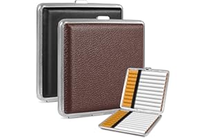 Foonii 2Stk Leder Metall Zigarettenetui,PU Zigarettenschachtel für 20 Zigaretten,Zigarettencase mit Schnappverschluss,Edelstahl Zigarettenbox 10*9.5*1.9 cm für Hosen und Hemdtaschen(Schwarz+Braun)