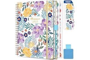 Gumiho Agenda Semainier 2025 Spirale - A5 Planner (Janvier-décembre 2025)-Agenda Scolaire Avec boucle de stylo,Règle Signet & Autocollants de plan (Violet)