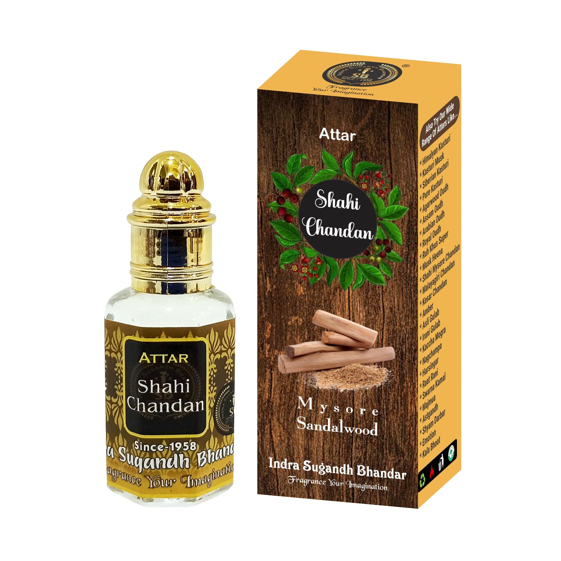 INDRA SUGANDH BHANDAR Liquid Attar For Men|Women Shahi Chandan Real Mysore Sandalwood Long Lasting Fragrance 12Ml Rollon Pack