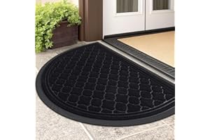 Homaxy Half Moon Door Mats Indoor, Non Slip Rubber Door Matts, Dirt Trapper Absorbent Doormat Outdoor, Washable Heavy Duty Floor Mat for Entrance, Front Door, Kitchen and Garden, 43 x 76 cm, Black