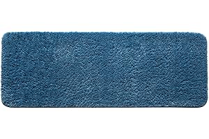 MIULEE 1 pièce Tapis Salle de Bain Rectangulaire Tapis d'Entrée pour la Douche Antidérapant Doux Confortable Tabis Absorbant Tapis Moelleux Microfibre WC Toilette Baignoire 45x120CM Bleu