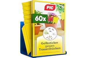 ‎PIC PIC Gelbsticker Trauermücken - 60x Gelbtafeln gegen Trauermücken, Effektiv Gelbfalle für Trauermücken und gegen kleine fliegen in blumenerde, Alternativ zu Nematoden gegen Trauermücken bekämpfen