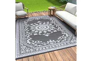 ‎OMERAI OMERAI Outdoor Teppich Wetterfest Balkon Teppich 180x270CM Vintage Grau Camping Teppich Plastik Recyceltem Außenteppich BBQ Picknick Wendbarer Wetterfest & UV-beständig,für Balkon Terrasse