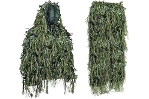 Rwigeboo Ghillie Suit, 3D Leafy Ghillie Suit for Men Breathable Lightweight Camouflage Jacket & Pants Set for Outdoor Hunting Photography