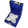BENGALEN Diya German Silver Oil Lamp with Blue Velvet Box Silver Plated Panchmukhi Dia Pooja Items Home Decoration Puja Gifts Handmade Diwali Gift Traditional Indian Dhanteras Deepawali Upahaar