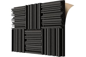 BXI Self-adhesive Acoustic Foam Panels, 30 X 30 X 5 cm 6 Pcs Broadband Sound Absorbing Foam, Dense Soundproof Padding Tile, Recording Studio Foam Absorber, Groove Decorative 3D Wall Panels