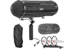 Movo BWS1000 Blimp Microphone Windshield Mount and Vibration Protection System for Shotgun Microphones - Has 12-Point Internal Shock Mount, Integrated XLR Cable, Deadcat Windscreen and Grip Handle