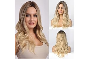 EMMOR Parrucche lunghe bionde per donna e donna, capelli naturali sintetici con parrucche piene nella parte centrale per uso quotidiano e per feste