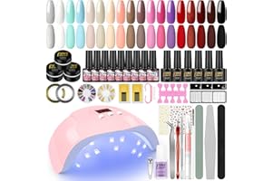 PEACECOLOR Kit Uñas Semipermanentes Completo 24PCS Esmalte en Gel 7ml con Matte Top Coat y Basecoat con 36W Lámpara Led Uñas 