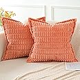Artscope Coral Cushion Covers Set of 2 Corduroy Decorative Square Striped Pillowcase with Stitched Edge Pillow Covers 55x55cm for Home Decor Sofa Bedroom Car