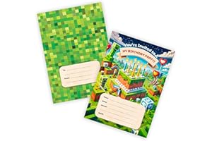 Huxters 14 pcs Video Gaming Birthday Kids' Party Invitations for Boys Game Theme Party-Invites Childrens Parties Supplies Block Themed Survival Mode Double-Sided (MC Gamer)
