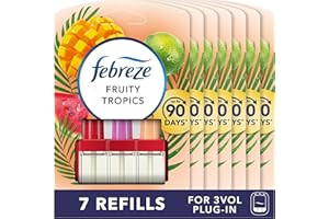 Febreze 3Volution Plug In Air Freshener Refill, Fruity Tropics, 7 Refills (20ML X 7), Odour Fighter & Bathroom Air Freshener, Febreze Plug In Refill 3volution