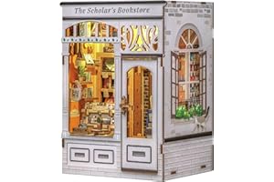 CUTEBEE DIY Book Nook Kit – Miniature Wooden DollHouse Set for Adults with LED Lights, 3D Puzzle & Bookend | Creative Bookshelf Decor Craft Kit | Gift for Book Lovers, Teens & Crafters