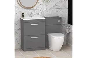 ROYAL BATHROOMS.CO.UK 1300mm Modern Indigo Grey Gloss Bathroom 2 Drawers Minimalist Vanity Unit Basin Sink & Abacus Rimless Pan + Toilet Furniture Set