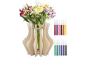 Huiguli Vase pour Lego Fleurs, Puzzle en Bois Vase de Fleurs avec 12 Crayons D'aquarelle, 3D Vases Puzzle en Bois pour Roses Tulipes Bouquet Tournesol Décorations, Activité Manuelle Enfant
