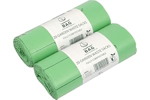 ALL-GREEN 40 Bags Compostable Garden Waste Sacks - Compost Bag Liners - EN 13432 - Bin Bags with Composting Guide