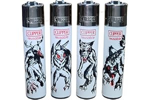 Zactly - 4 x Clipper Lighter Set Gas Refillable Windproof Lighters Standarad Size Replaceable Flint Rare Limited Edition (Cryptide 1)