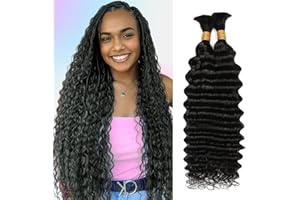 SEIMAINURS Deep Wave Bulk Human Hair for Boho Braids Human Braiding Hair For Micro Braid 100% No Weft Brazilian Virgin Curly Human Hair Extensions for Boho Braids (Deep Wave 1B#, 20Inch 100g(50gx2Bundles))