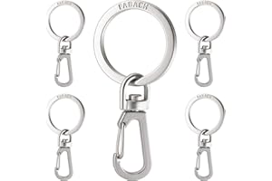 FABACH Breloczek do Kluczy z Karabińczykiem - Obrotowe Kółko, Zdejmowany Mini Karabińczyk, Stabilny, do Majsterkowania, Srebro, 5er Pack