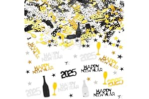 DPKOW Confettis Noir Or Argent et Bonne Année Confettis la veille du Nouvel An pour la Décoration Table Fête Fournitures Fête en Plastique pour le Nouvel An,Accessoires Déc pour les Faveurs Fête