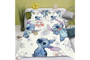 SMNVCKJ Ropa de cama para adolescentes Lilo y Stitch Ropa de cama de dibujos animados microfibra 3D funda nórdica y funda de almohada de anime (3,200 x 200)