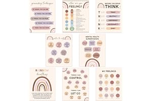 Adval9Vram Boho Calming Corner Chart – 8 Stück Böhmen Regenbogen Emotionale Gefühle Diagramm Poster Wandkunst Drucke Kinder Vorschule Bildung Supplies Psychische Gesundheit gedruckte Poster für