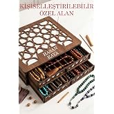Kişiye &Ouml;zel İsim Yazılabilir 2 Katlı Ahşap Tesbih Kutusu &ndash; 20'lik Tesbih Organizer Kutusu İnce Tesbihler i&ccedil;in